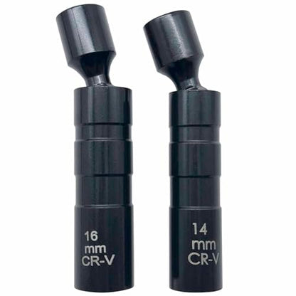 14mm and 16mm Thin Wall Swivel Magnetic Spark Plug Socket 3/8 Inch Drive 12-Point Spark Plug Socket Removal Tool Compatible with Motorcycle, Car, SUV Most Confined Areas