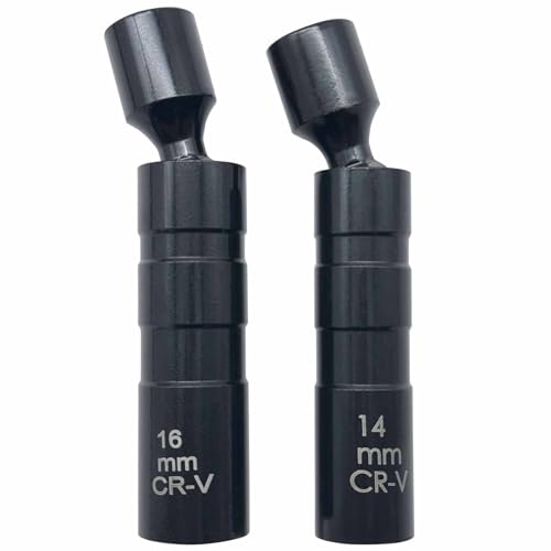 14mm and 16mm Thin Wall Swivel Magnetic Spark Plug Socket 3/8 Inch Drive 12-Point Spark Plug Socket Removal Tool Compatible with Motorcycle, Car, SUV Most Confined Areas