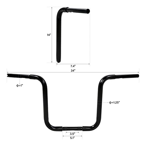 Green-L 1 1/4" Ape Hanger 14" Rise Handlebars Fit for Harley Sportster XL883 XL1200 Softail FLST FXST Custom Motorcycle 1.25" Handle Bar - size: 14" Rise, style: Style B Black