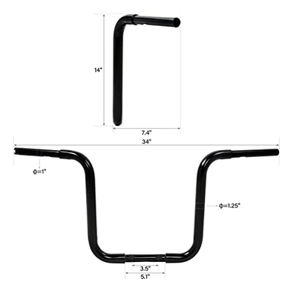 Green-L 1 1/4" Ape Hanger 14" Rise Handlebars Fit for Harley Sportster XL883 XL1200 Softail FLST FXST Custom Motorcycle 1.25" Handle Bar - size: 14" Rise, style: Style B Black