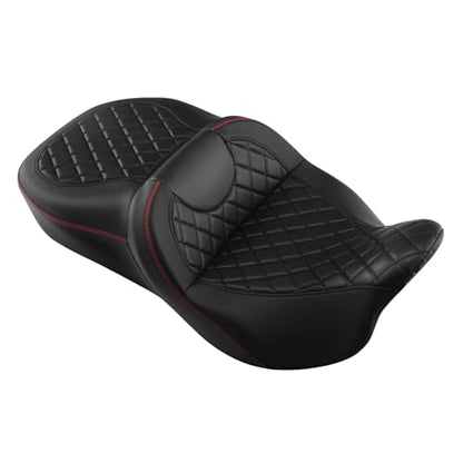 C.C. RIDER 2 Up Driver Rider&Passenger Seat fit for Harley Touring Road King Street Glide Road Glide Electra Glide 2009-2023 - color: 04# Seat Black+Red Stitching