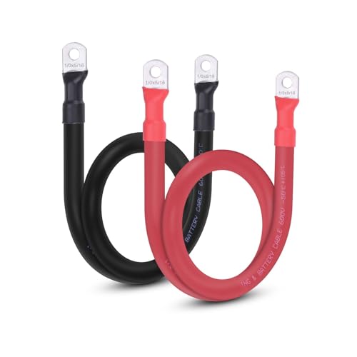 1/0 AWG Flexible Battery Cable with 5/16" Terminals - OFC Pure Copper Inverter & Welding Wire for Automotive Solar RV Motorcycle (Red + Black 2FT Pair) - color: 2 FT Black + 2 FT Red, size: 1/0AWG 5/16"