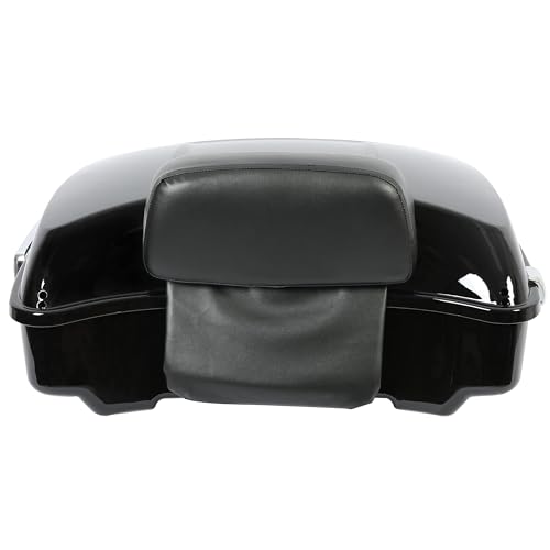 ECOTRIC Chopped Luggage Trunk W/Pad Compatible with 2014-2024 Harley Touring Road King Road Glide Street Glide Electra Glide Tail Box Trunk with Backrest - color: Black, size: Chopped Luggage Trunk W/ Razor Pad