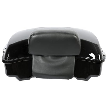ECOTRIC Chopped Luggage Trunk W/Pad Compatible with 2014-2024 Harley Touring Road King Road Glide Street Glide Electra Glide Tail Box Trunk with Backrest - color: Black, size: Chopped Luggage Trunk W/ Razor Pad