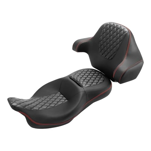 SLMOTO Hammock Seat Driver Rider Brackrest Wrap Around King Trunk Backrest Pad fit for Harley Touring Road King Street Glide Road Glide Electra Glide 2014-2023 2 Up Seat Black Red - color: B Style G Black Seat