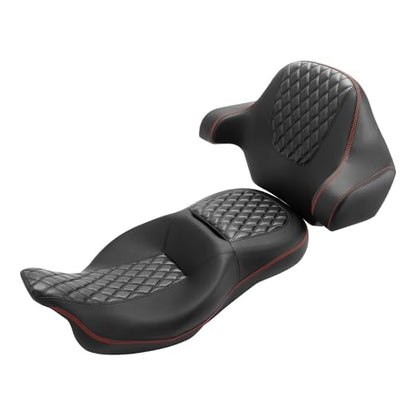 SLMOTO Hammock Seat Driver Rider Brackrest Wrap Around King Trunk Backrest Pad fit for Harley Touring Road King Street Glide Road Glide Electra Glide 2014-2023 2 Up Seat Black Red - color: B Style G Black Seat