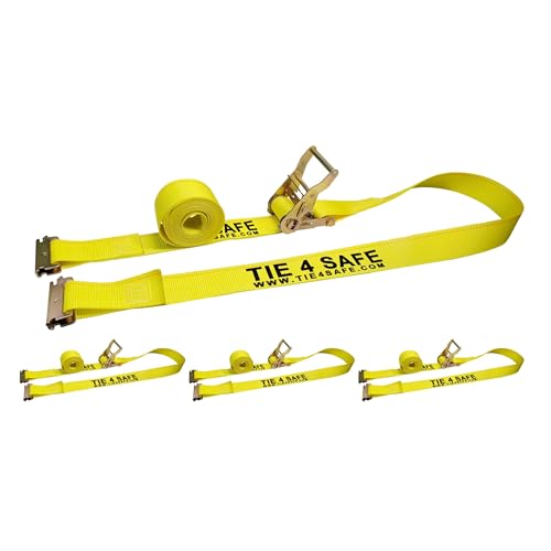 Mega Cargo Control Heavy Duty E Track Ratchet Straps - 4,400 Lbs Break Strength, Yellow 2" x 12' Logistic Tie Downs for Enclosed Trailers, ATV, Car Hauling, Organizing (4 Pack) - color: Yellow, size: 4 Pack