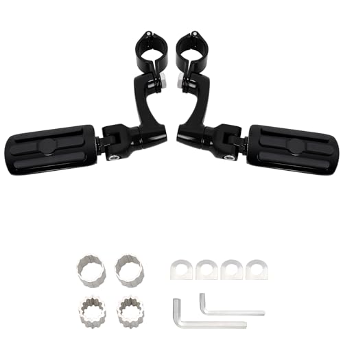 FOVPLUE 1", 1.25" Highway Footpegs,Adjustable Highway Peg for Harley Touring Softail Dyna Sportster Honda Kawasaki Suzuki Yamaha Indian Victory with 1", 1-1/4",22-35mm Engine Guards/Tubing,Gloss Black - color: GLOSS BLACK and Rubber Style