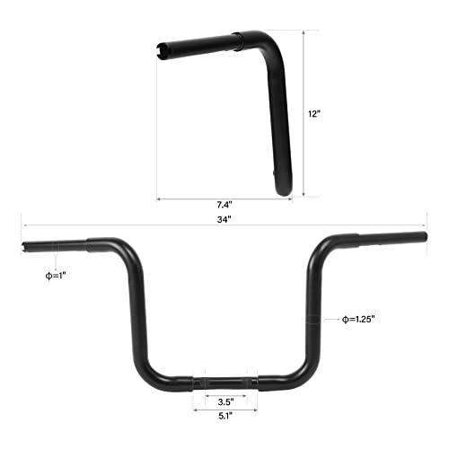 Green-L 1 1/4" Ape Hanger 12" Rise Handlebars Fit for Harley Sportster XL883 XL1200 Softail FLST FXST Custom Motorcycle 1.25" Handle Bar - size: 12" Rise, style: Style B Black