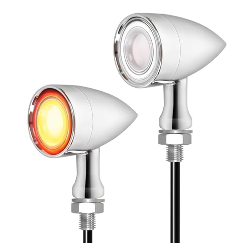 Motorcycle Turn Signals - 2PCS Chrome Bullet LED Front Lights Motorcycle Blinkers Indicator Tail Lights Compatible with Honda Yamaha Suzuki Kawasaki Harley Sportster Dyna - color: Chrome(Front)