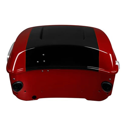 TCMT 13.7" King Motorcycle Trunk Box W/Latch Key Fit For Harley 2014-2025 Touring CVO Road King Road Glide Street Glide Electra Glide Ultra Limited Billiard Red/Vivid Black - color: Billiard Red/Vivid Black(W Speaker Holes)