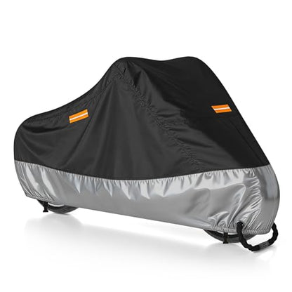 300D Motorcycle Cover Waterproof Outdoor, 96.5 inch Fits for Harley Davidson Sportster Iron 883/1200, Forty-Eight, Nightster, Nightster Special, Street 500/750, Black Silver - size: 96.5"