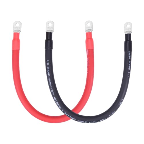 1/0 AWG Flexible Battery Cable with 5/16" Terminals - OFC Pure Copper Inverter & Welding Wire for Automotive Solar RV Motorcycle (Red + Black 1.5FT Pair) - color: 1.5 FT Black + 1.5 FT Red, size: 1/0AWG 5/16"