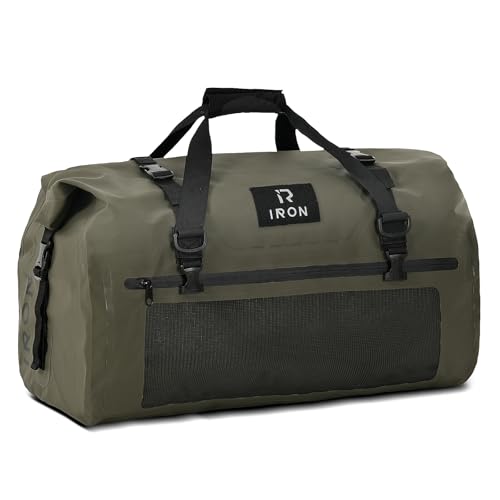 BORLENI Waterproof Motorcycle Dry Duffel Bag Luggage Tail Bag with Large Storage Space,Roll Top Closure, Shoulder Straps, Inner Pocket and Mesh Pocket for Motorcycling Travel Camping (Army Green,50L) - color: Olive, size: 50L