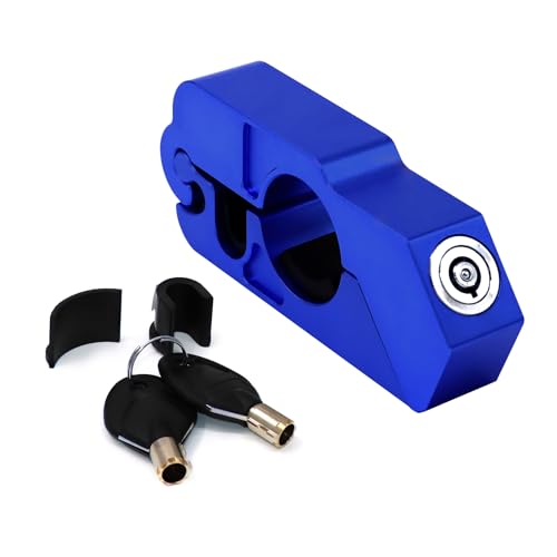 CHIFUN Universal Motorcycle Handlebar Lock CNC Aluminum Handle Bar Grip Throttle Brake Anti-Theft Lock Compatible with ATV Motorbike Scooter Dirt Bike(Blue) - color: Blue