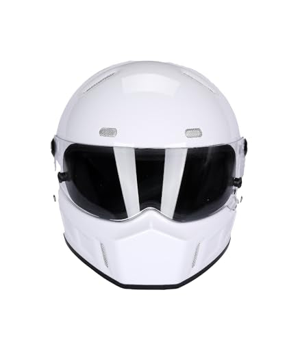 CRG Sports Retro Full Face Motorcycle Helmet, DOT Approved Fiberglass Street Bike Helmet with Clear Visor, Lightweight Cafe Racer Cruiser Motorcycle Helmet - color: White