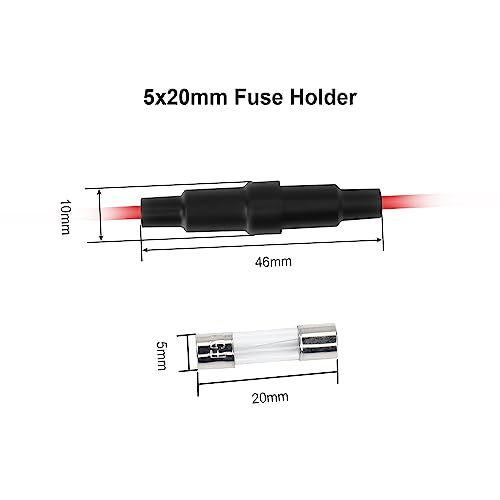 5x20 mm Fuse Holder Inline Screw Type with 22 AWG wire for Fast-Blow Glass Fuse （6-Pack）