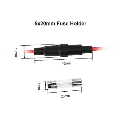 5x20 mm Fuse Holder Inline Screw Type with 22 AWG wire for Fast-Blow Glass Fuse （6-Pack）