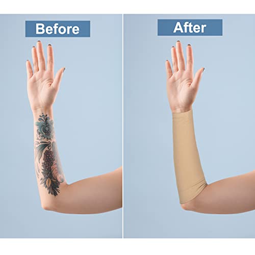 Vicenpal 2 Pairs Tattoo Cover up Sleeve Forearm Arm Sleeves for Women Men Compression Tattoo Upper Arm Cover(Nude) - color: Nude