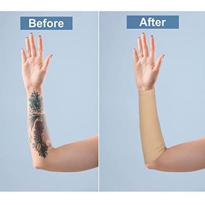 Vicenpal 2 Pairs Tattoo Cover up Sleeve Forearm Arm Sleeves for Women Men Compression Tattoo Upper Arm Cover(Nude) - color: Nude
