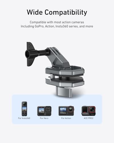 Motorcycle Windshield Clip Camera Mount, Quick Release Motorbike Windscreen Clamp for DJI Action 6/5/4/3, GoPro Mission 1 PRO, Hero 13/12/11/10, Insta360 Luna Ultra, Insta360 X5 X4, Xtra Muse