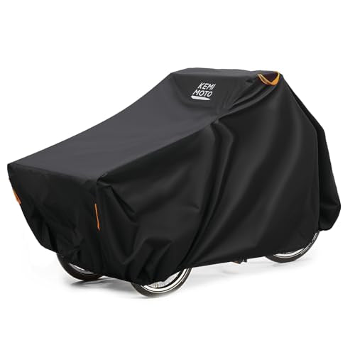 KEMIMOTO Bike Cover Outdoor, 420D Heavy Duty Trike Covers Larger Cargo Bicycle Rain Covers Storage Waterproof UV Protection Windproof Folding, Ebike Tarp for Adult Tricycles, Cargo 3 Wheel Bikes