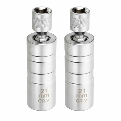 HARFINGTON 2pcs Spark Plug Socket Set 3/8" Drive 21mm Swivel Magnetic 12 Point Thin Wall Spark Plug Socket with 360 Degree Swivel CR-V Steel, Silver - size: 21mm