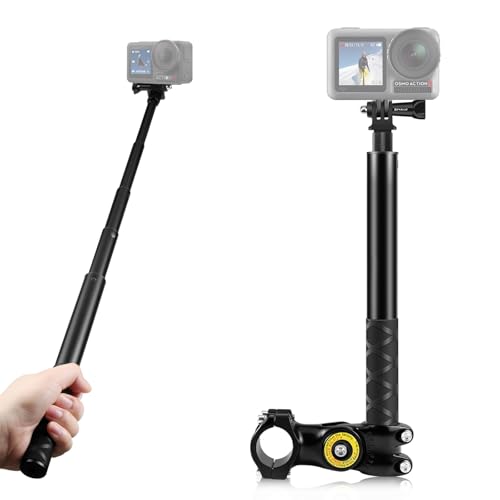 PULUZ Motorcycle Bicycle Handlebar Mount,Sports Camera Selfie Stick Bracket Telescopic Rod for Insta360 X4 X3 ONE RS R GO 3/GoPro Hero 12/11/1 for Cycling Videos Third Person View