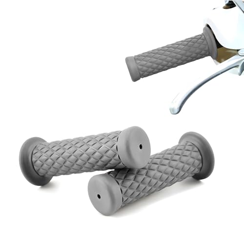 2 PCS Motorcycle Hand Grips, Non-Slip Motorbike Rubber Handle Bar for 7/8" 21 mm/24 mm Handles, Vintage Open End Handlebar Thruster Grip for Motorcycle Dirt Bike Scooter (Gray) - color: Gray