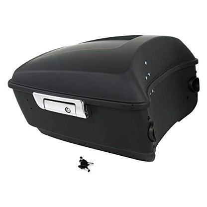 TCMT 13.7" King Motorcycle Trunk Box W/Latches Key Fit For Harley 2014-2025 Touring CVO Road King Road Glide Street Glide Electra Glide Pack - color: Matte Black Chrome Latches(W Speaker Holes)