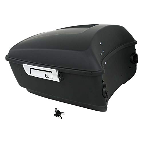 TCMT 13.7" King Motorcycle Trunk Box W/Latches Key Fit For Harley 2014-2025 Touring CVO Road King Road Glide Street Glide Electra Glide Pack - color: Matte Black Chrome Latches(W Speaker Holes)