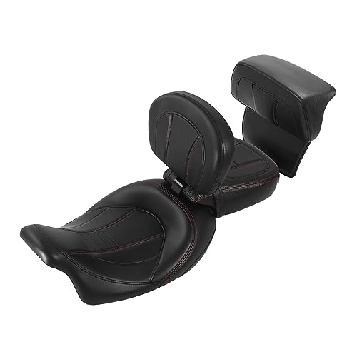 SLMOTO Motorcycle Low-Profile Passenger Rieder Seat, Driver Sissy Bar Backrest Pad Passenger Backrest For Harley Touring CVO Road King Street Glide Road Glide Electra Glide 2014-2023 Black Red - color: Style A Red Seat+2BackrestA