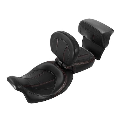SLMOTO Motorcycle Low-Profile Passenger Rieder Seat, Driver Sissy Bar Backrest Pad Passenger Backrest For Harley Touring CVO Road King Street Glide Road Glide Electra Glide 2014-2023 Black Red - color: Style A Red Seat+2BackrestA