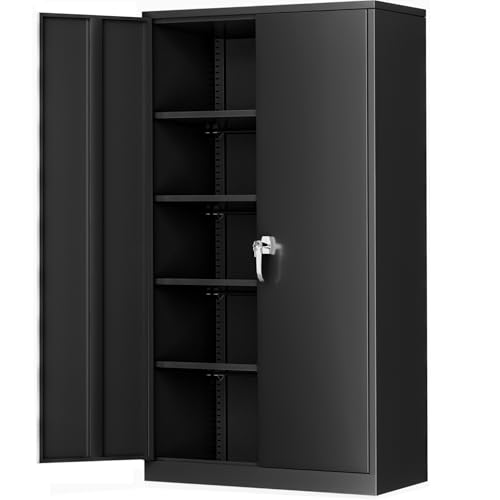 Greenvelly Metal Garage Storage Cabinet, 72” Lockable Storage Cabinet with Adjustable Shelves, Steel Tool Cabinets, Black Metal File Cabinet for Home Office, Garage, School, Classroom(36" W x 18" D) - color: Black, size: 72 inch - Large