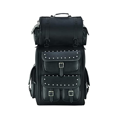 Daniel Smart Multi Pockets Biker Sissy Bar Bag - Included All Weather Protection Rain Cover - Motorcycle Touring Bag - Black - color: Studs