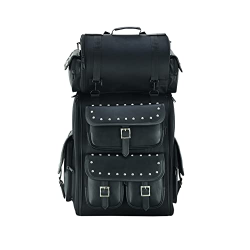 Daniel Smart Multi Pockets Biker Sissy Bar Bag - Included All Weather Protection Rain Cover - Motorcycle Touring Bag - Black - color: Studs