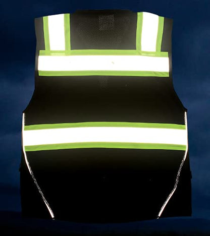 Black Safety Vest, XX-Large, Men's Professional Surveyors Vest with Zipper and Utility Pockets - color: Black, size: XX-Large