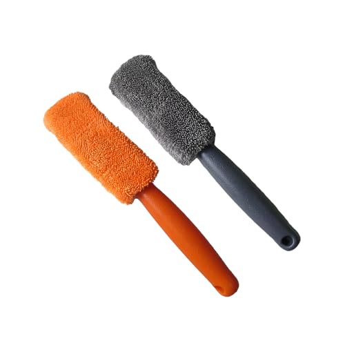 Premium Car Cleaning Tools - Wheel Tire Brush & Microfiber Twist Braided Cloth, Essential Auto Detailing Accessories for Spotless Shine (2, Orange+Grey) - color: Orange+Grey