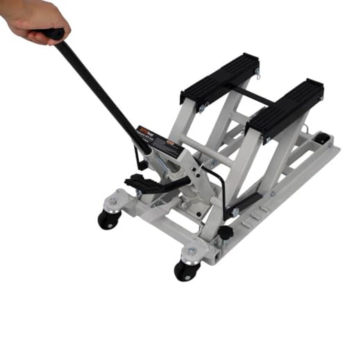 Hydraulic Motorcycle Lift Jack 1500 LBS, Portable Scissor Hoist Table with Wide Deck, Safety Pin & 4 Wheels for Street Bikes, Cruiser Bikes, Touring Motorcycles, ATV & UTV