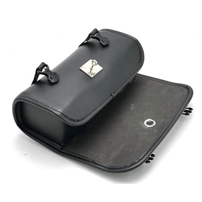 Motorcycle Bag with lock Universal PU Leather Motorbike Fork Bag Saddlebags Handlebar Bag Sissy Bar Storage Tool Bag-31cm (Style B) - style: Style B