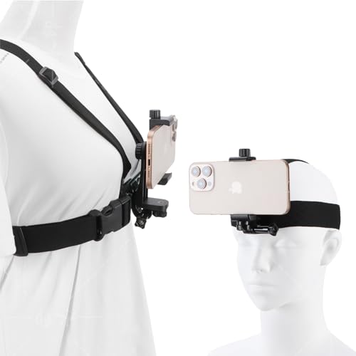 Mobile Phone Chest Strap Harness Mount Head Strap Holder Kit for POV/VLOG,Cell Phone Clip Compatible with iPhone,Samsung,GoPro Hero 9, 8,7, 6, 5, 4, 3,2, 1,AKASO,DJI Osmo,and Action Cameras