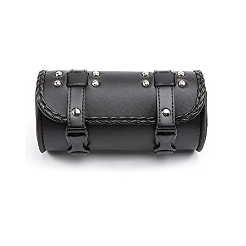 Motorcycle Fork Bag PU Leather Bike Handlebar Tool Bag Sissy Bar Roll Storage Bag - Small (Black A) - color: Black A