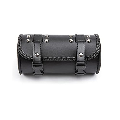 Motorcycle Fork Bag PU Leather Bike Handlebar Tool Bag Sissy Bar Roll Storage Bag - Small (Black A) - color: Black A