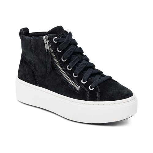 Aetrex Women’s Gianna Orthopedic High Top Platform Sneakers with Arch Support – Leather Walking Shoes with UltraSky Cushioning - Side Zipper Sneakers for Women - color: Black, size: 7