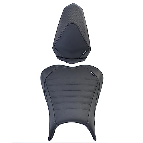 Upgrade Soft PU leather Front Driver Rider Seat Passenger Pillion Seat Cushion Comfortable compatible with Kawasaki ninja 400 Z400 Z-400 Accessories 2018-2024 (Front+Rear Seat-Black) - color: Front+Rear Seat-Black