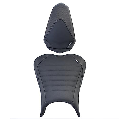 Upgrade Soft PU leather Front Driver Rider Seat Passenger Pillion Seat Cushion Comfortable compatible with Kawasaki ninja 400 Z400 Z-400 Accessories 2018-2024 (Front+Rear Seat-Black) - color: Front+Rear Seat-Black