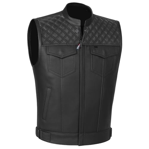 Jackets 4 Bikes SOA Men's Motorcycle Vest, Geniune Buffalo Leather, Back Armor, Inside Pockets, Motorbike Riding Club Vests Black XL - color: Black, size: X-Large