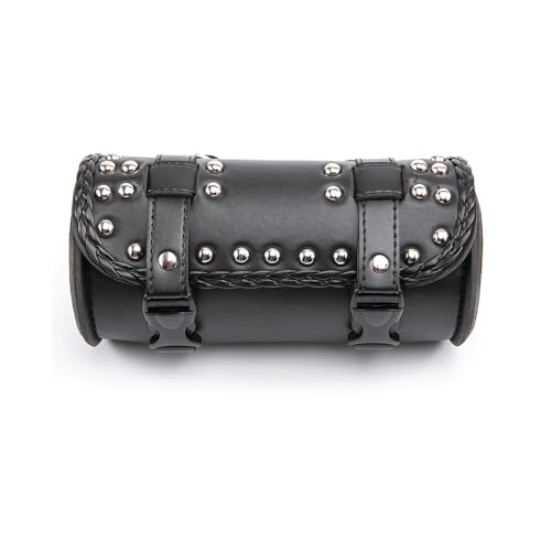 Mini Motorcycle Handlebar Bag Saddlebag Roll Tool Bag for Cafe Racer Bobber Chopper Storage pouch (Black A) - color: Black A
