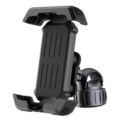 Premium Motorcycle Phone Mount with Anti-Shake Silicone Shock Absorber, 360° Rotation, Four-Corner Protection, One-Click Lock System, Tool-Free Installation for Bikes and Scooters