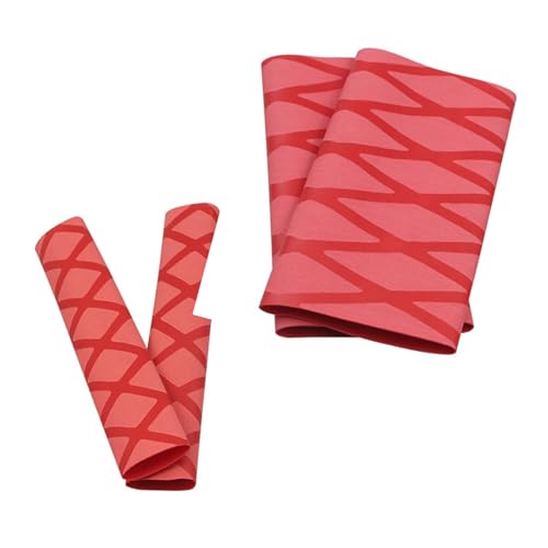 4 PCS Motorcycle Heat Shrink Grip Sleeves, Grid Pattern 2 Handlebar and 2 Brake Handlebar Cover, Rubber Anti-Slip Comfortable Grip Cover, Heating Tight Fit Protective Sleeve (Red) - color: Red
